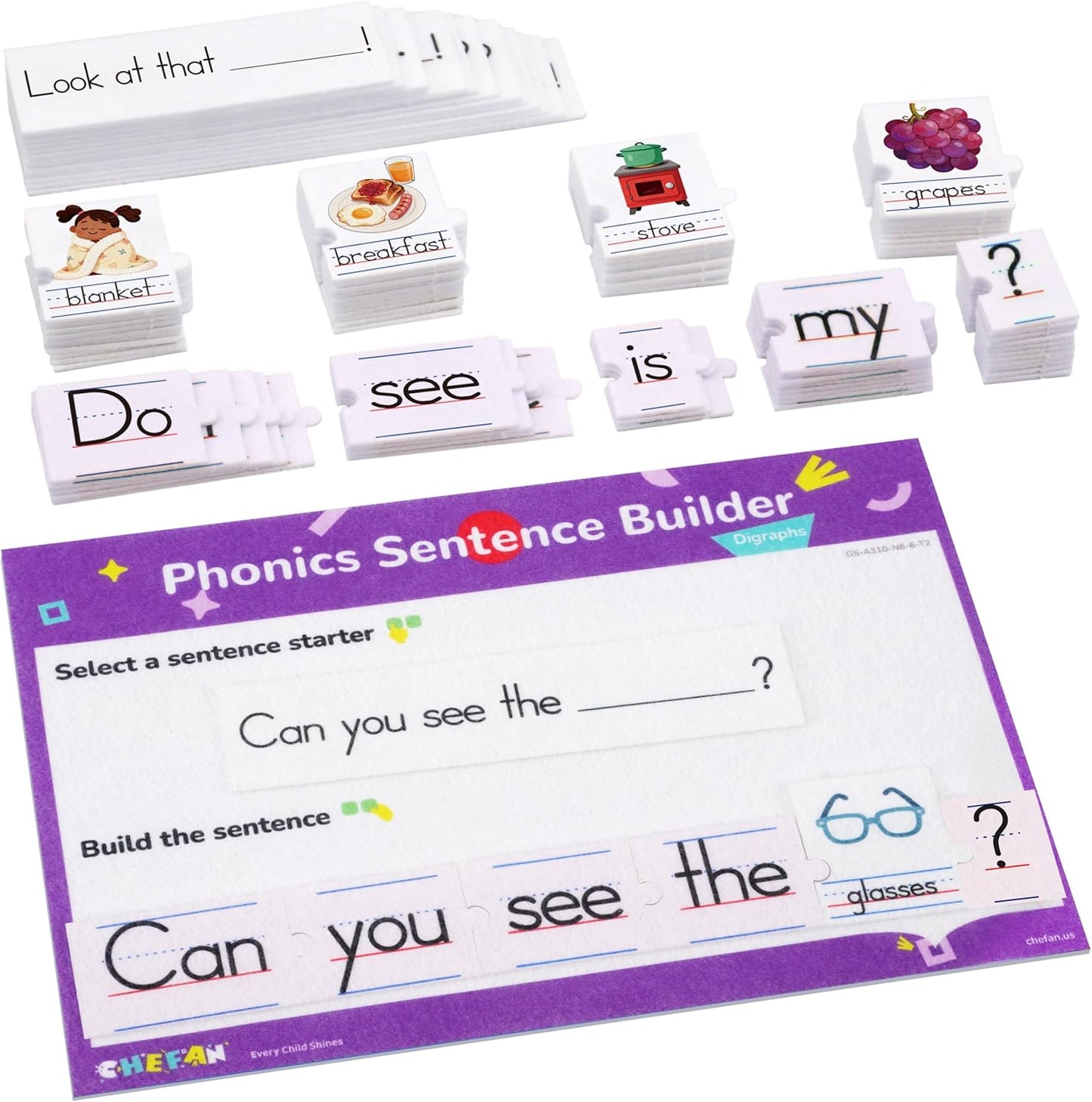 CHEFAN Sentence Building for Kids, Phonics Sentence Builder, CVC Word Games for Kids, Sight Words Flash Cards, Learn to Read Handwriting Practice, Preschool Kindergarten Homeschool & Speech Therapy