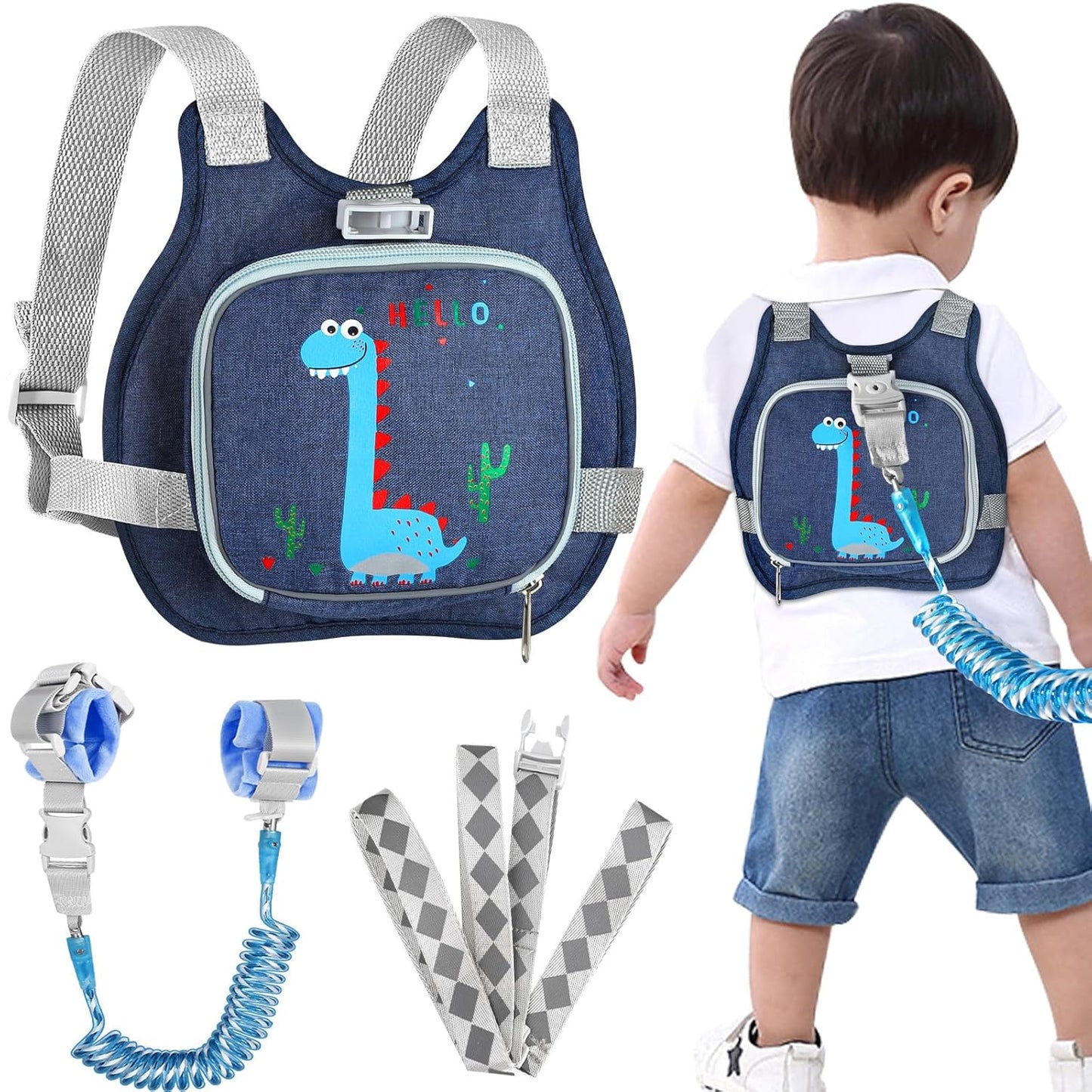 Accmor Toddler Harness Leash + Reflective Anti Lost Wrist Link, Cute Car Kids Back Pack with Hand Strap Collapsible Child Walking Restraint Belt Tether Hold Baby Boys Close for Outdoor Travel