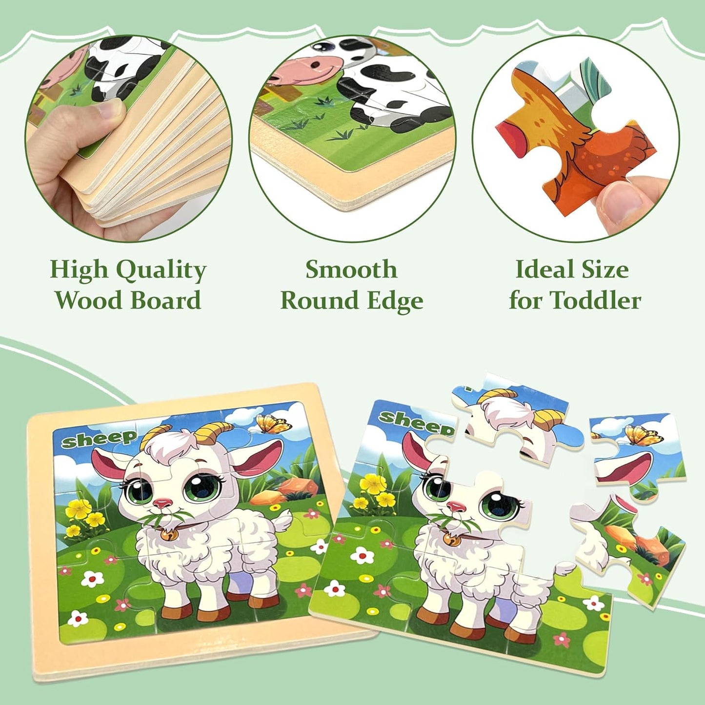 Wooden Animals Puzzles for Toddlers 2-4, 8 Pack 9 PCS Jigsaw Puzzles for Kids 2-4, Wooden Puzzles for Toddlers 3-5, Animal Puzzles for Kids 3-5, Preschool Puzzles Learning Educational Sets Toys