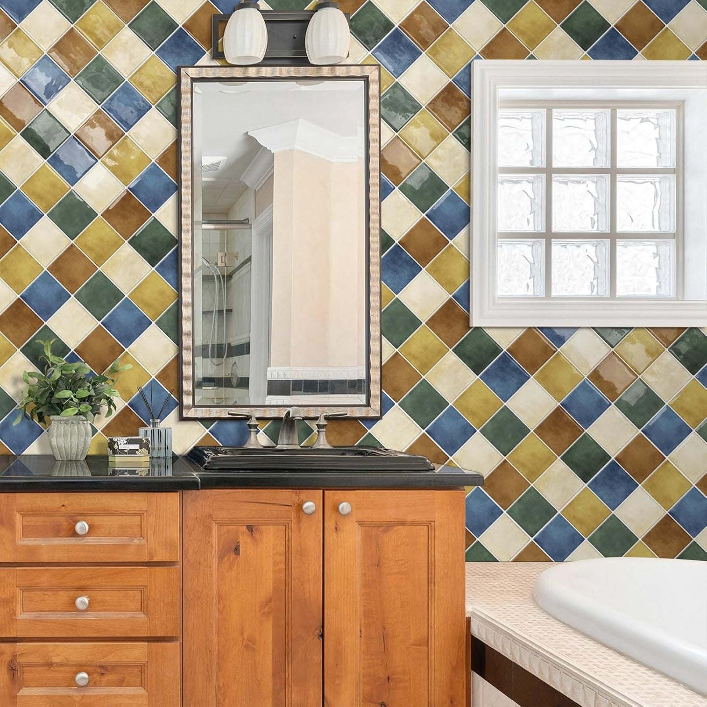 Thick Kitchen Peel and Stick Backsplash Tiles Square Self Adhesive Wall Tile Colorful (10-Sheet,12"x12")