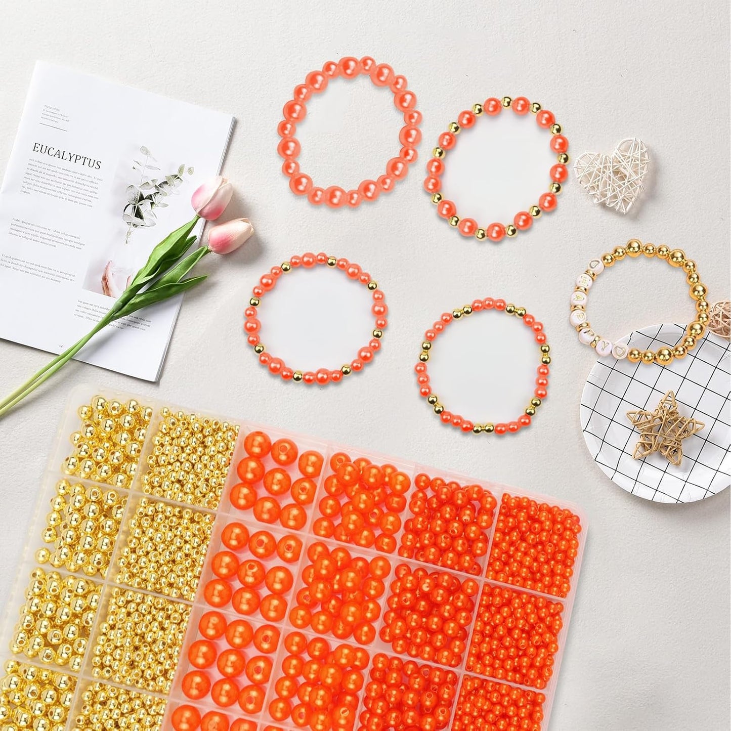 Hpebl 2136PCS Beads for Bracelets Pearl Bracelet Making Kit Friendship Bracelet Kits Bracelet Bead Kits Small Pearl Bead and Gold Beads Beading Kit for Bracelets Jewelry Making Kit