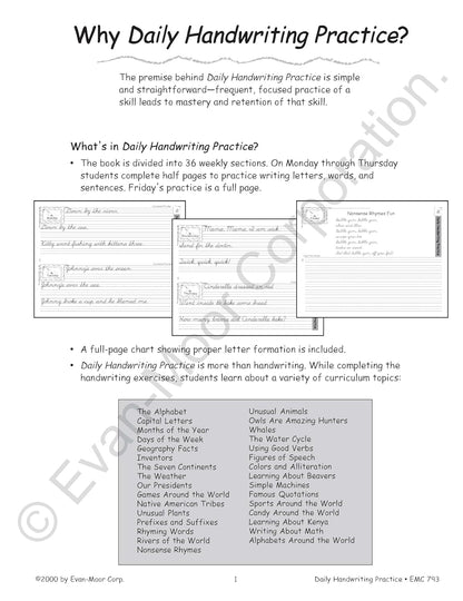 Evan-Moor Daily Handwriting Practice Contemporary Cursive, Kindergarten-Grade 6, Homeschooling and Classroom Resource Workbook, Penmanship, Writing, Letter Placement, Spacing, Alphabet Synonyms