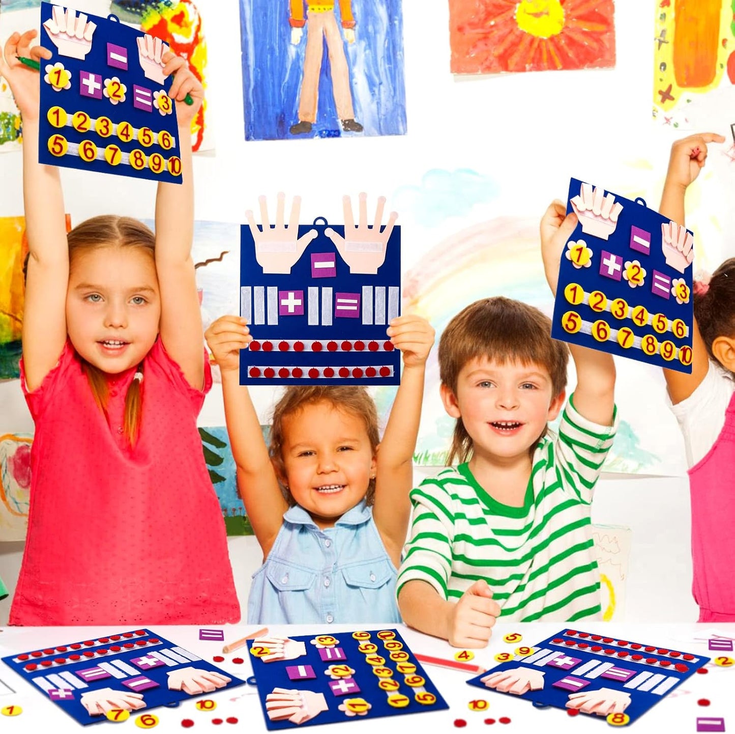 Deekin 2 Sets Handmade Felt Finger Math Toy Set Felt Math Toys Number Learning Counting Finger Boards Kindergarten Early Learning Toys Games Addition Subtraction (Skin Color)