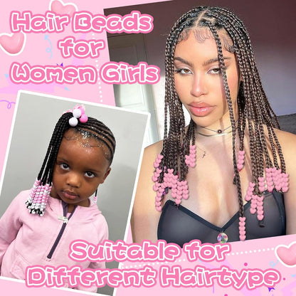 90PCS Light Pink Heart Beads for Braids Hair Jewelry Loc Dreadlock Accessories Cute Heart-Shaped Pony Bead