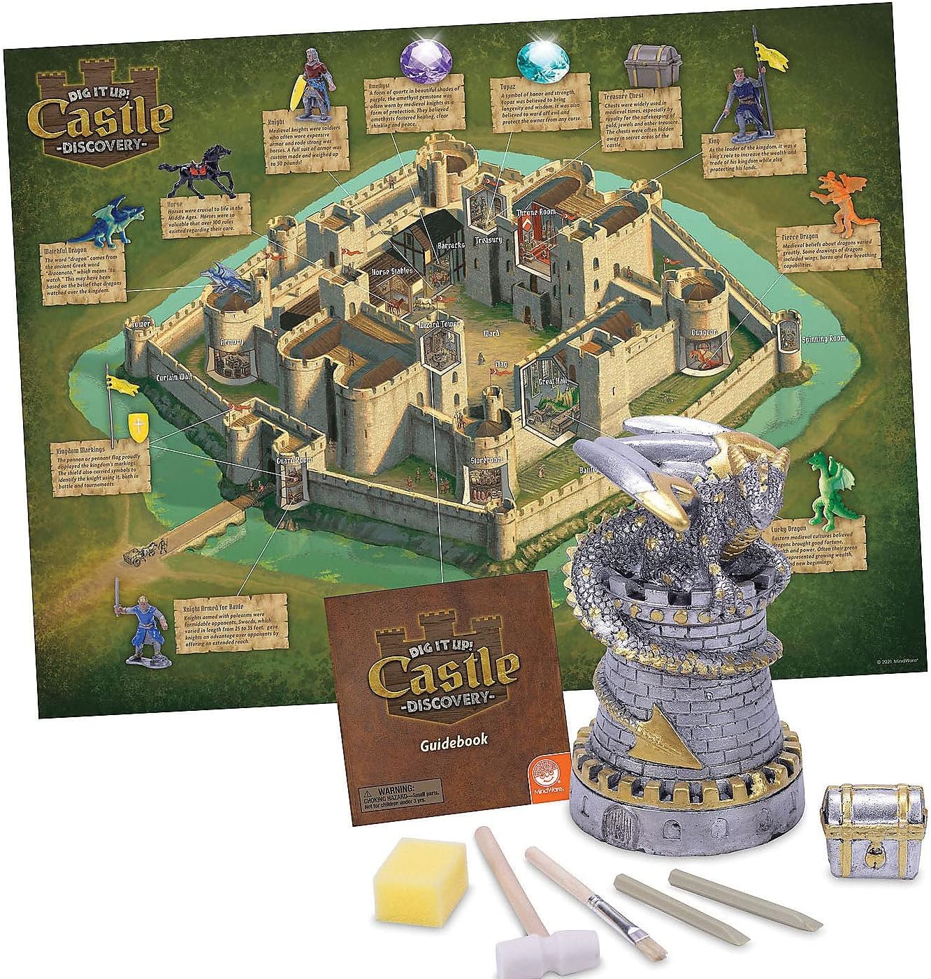 MindWare Dig It Up! Castle Discovery – Fantasy-Themed Excavation Kit for Kids, Includes 12 Dig Bricks, Tools, and Instructions, Ages 4+