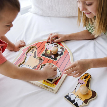 Melissa & Doug Pet Animals Jumbo Knob Puzzle, Wooden Peg Puzzle for Toddlers, Educational Toy for Shape Recognition and Fine Motor Skills, Ages 1+
