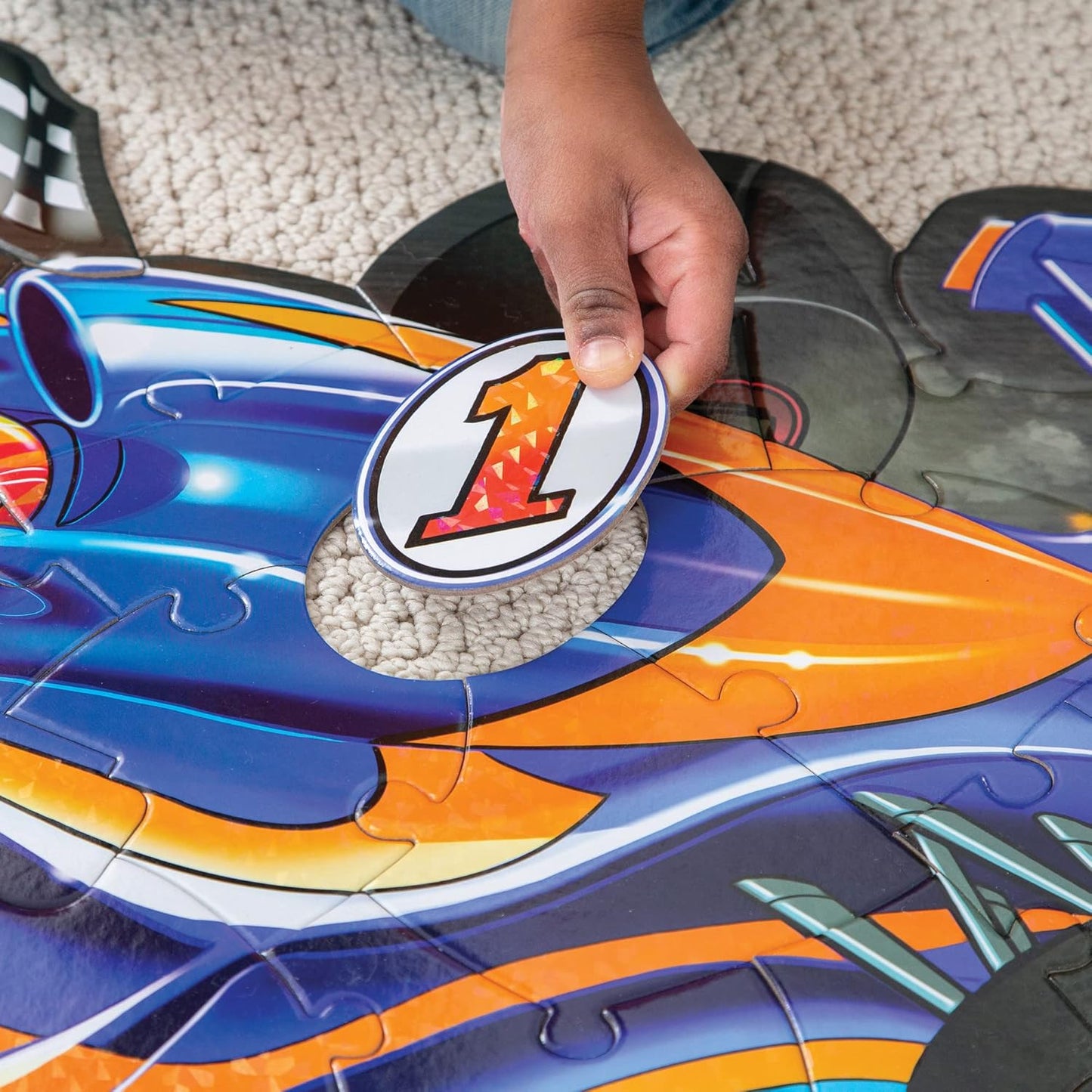 Peaceable Kingdom Giant Floor Puzzles with Uniquely Fun Shaped Pieces for Kids Ages 3+ Gifts for Boys and Girls - Racecar