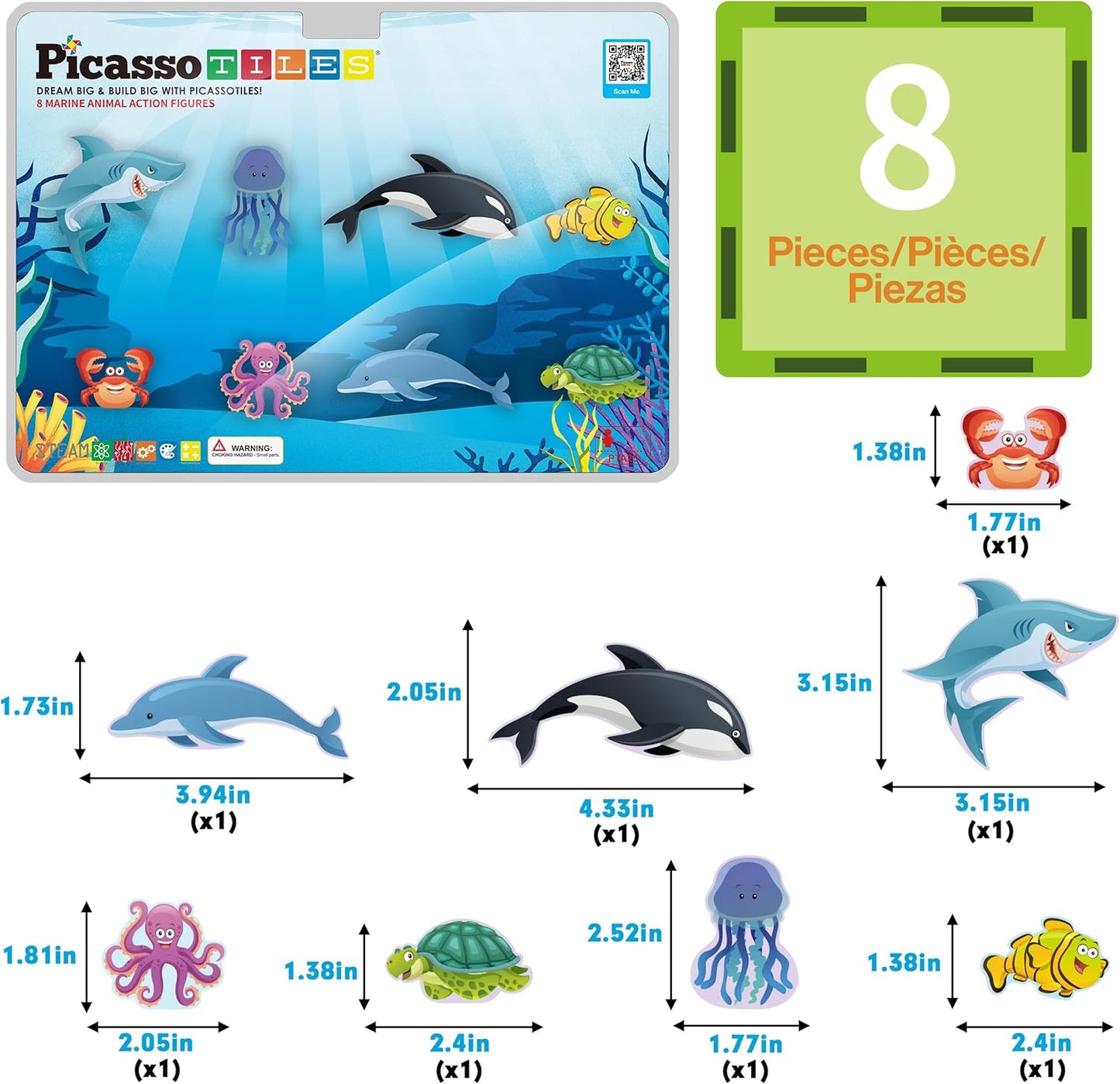 PicassoTiles Magnetic Tile Building Blocks Add On 8 Magnetized Action Figures Construction Vehicles & Zoo Animal Theme Compatible with Magnet Tiles Sets STEM Learning Toy for Boys & Girls Age 3+ PTA21