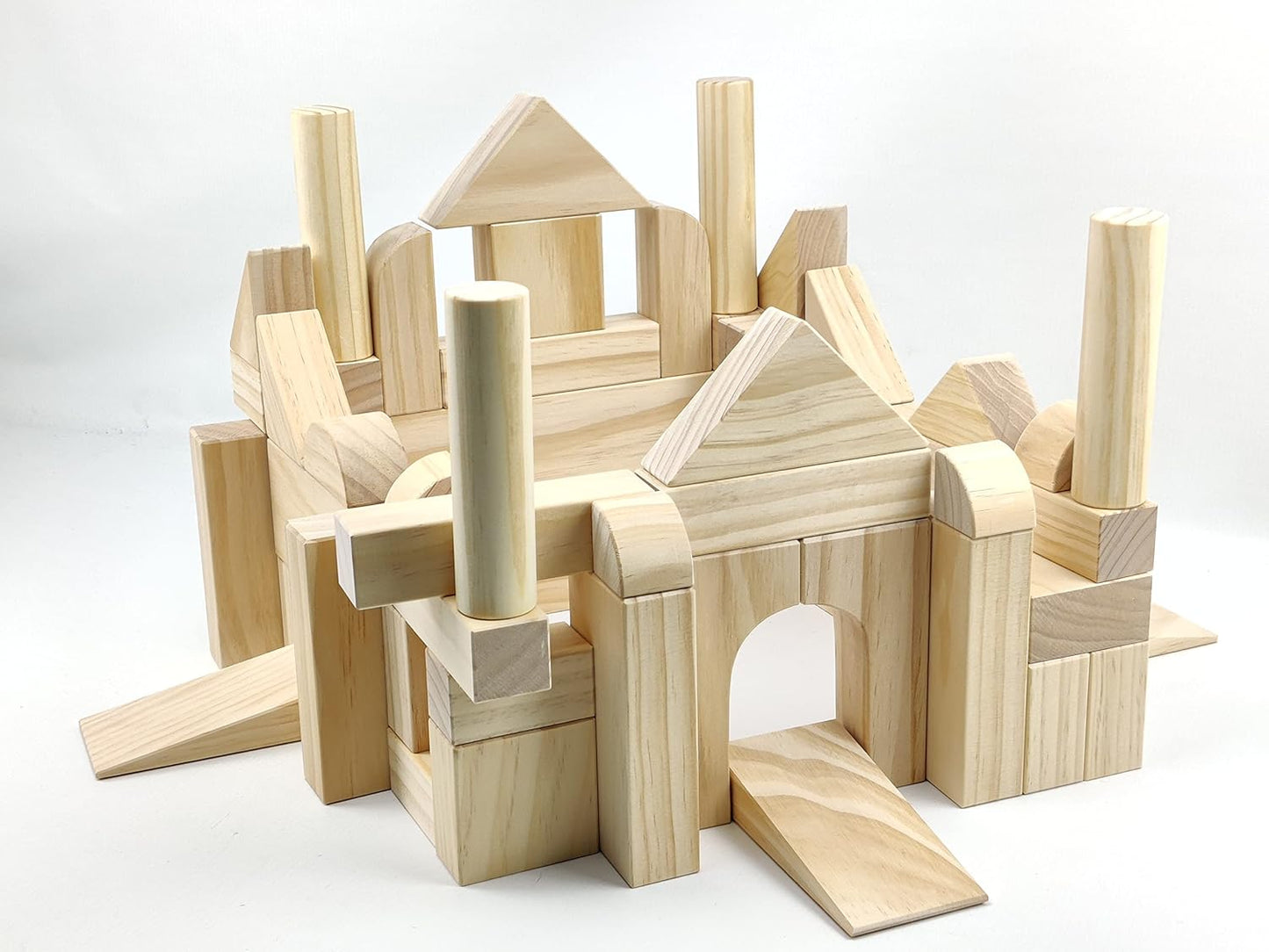 Onshine Large Wooden Blocks for Toddlers 1-3, 64 Pieces Big Wood Building Blocks Set with Wooden Storage Box, Large Toddler Blocks Building and Stacking Toys Construction Set