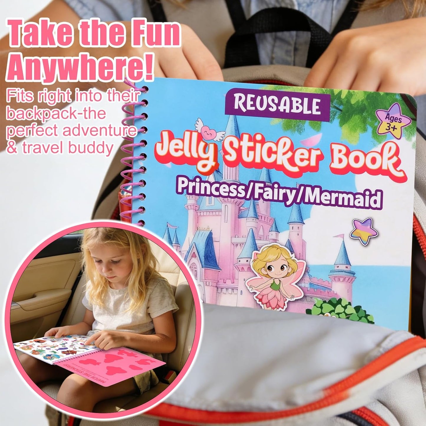 Jelly Sticker Book for Kids 2-4, Waterproof Reusable Sticker Book for Toddlers, Easy to Clean Road Trip Activities, Easter Basket Stuffers & Easter Gifts for Toddlers (Farm)