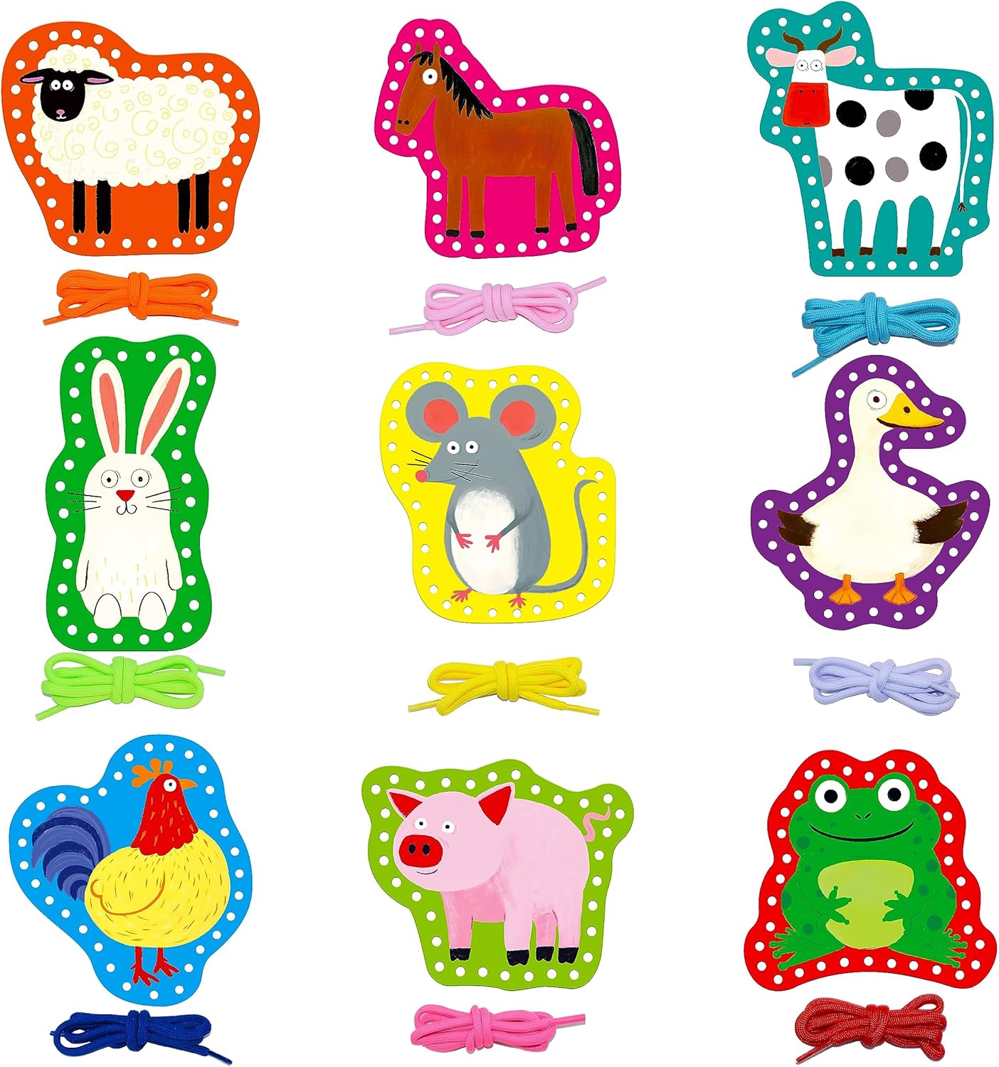 SpriteGru 9 Pieces Kids Lacing Cards, Double Sided Sewing Cards in 9 Vehicle Cards with 9 Colorful Laces, Imagination Development Lacing Toys Games for Children Educational and Learning Activity