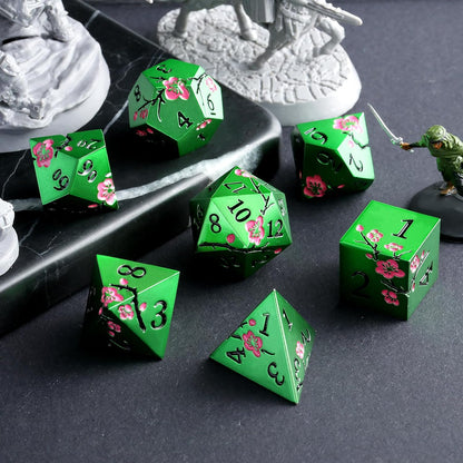 DnDnD Heavy Polyhedral Metal Dice Set with Metal Box, 7-die Shiny Blue Surface with Golden Number for RPG,Dungeons and Dragons,Pathfinder,Shadowrun,D&D,Role Palying Game and Math Teaching - Colors B