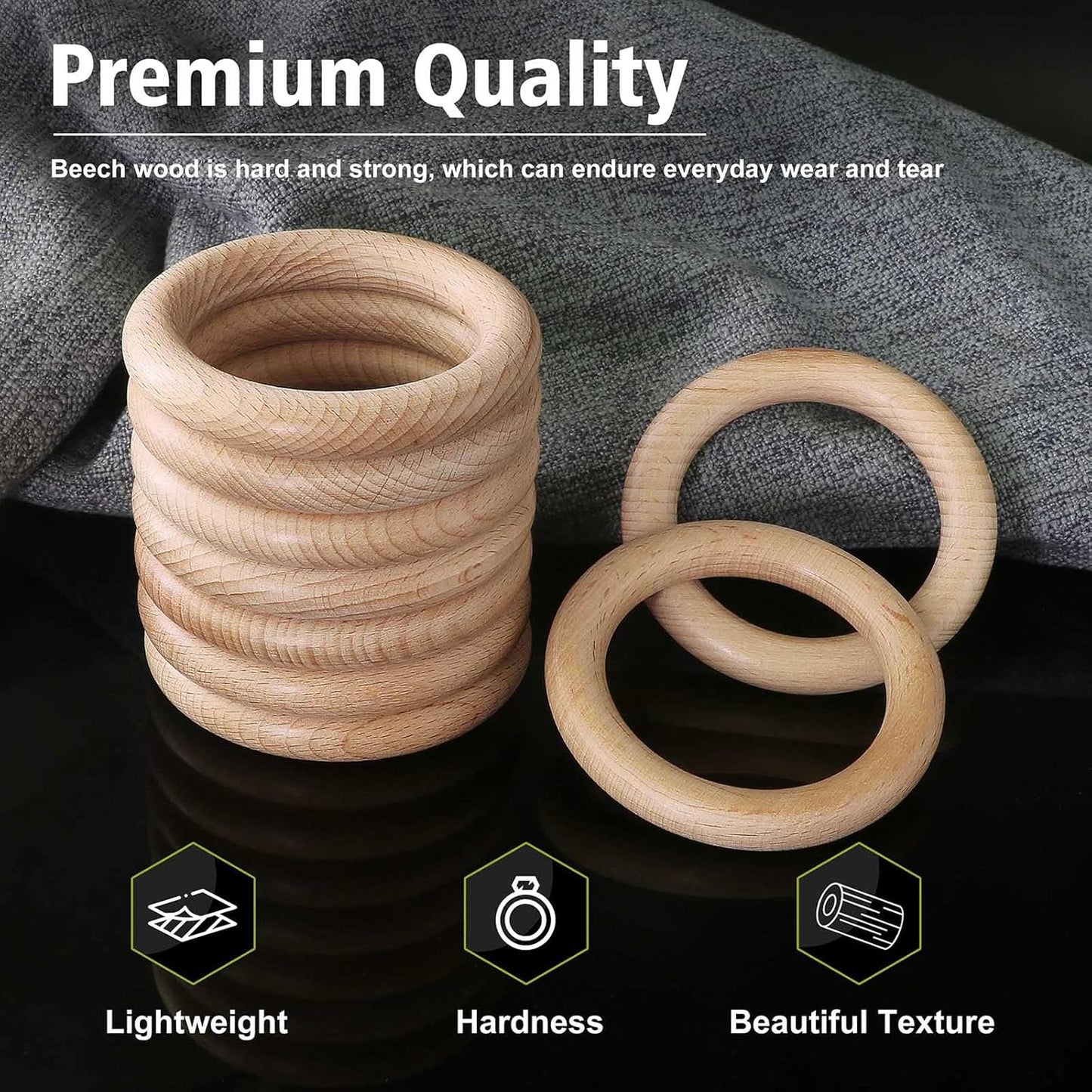 FoDau770 5pcs Natural Beech Wooden Rings, Unfinished Solid Wood Rings Heavy Duty Wood Circles, Macrame Craft Circles for Party, Home Decor & DIY Making - Outer Diameter: 3 Inch