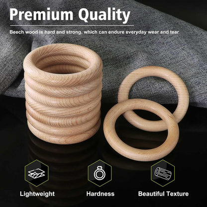 FoDau770 5pcs Natural Beech Wooden Rings, Unfinished Solid Wood Rings Heavy Duty Wood Circles, Macrame Craft Circles for Party, Home Decor & DIY Making - Outer Diameter: 3 Inch