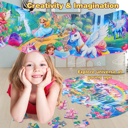 Civaner 70 Pieces Floor Puzzles Round Large Puzzles for Kids Ages 3-5 5-8 Jumbo Jigsaw Puzzle Educational Gifts for Toddlers Girls Boys Baby Shower Holiday Birthday(Unicorn)