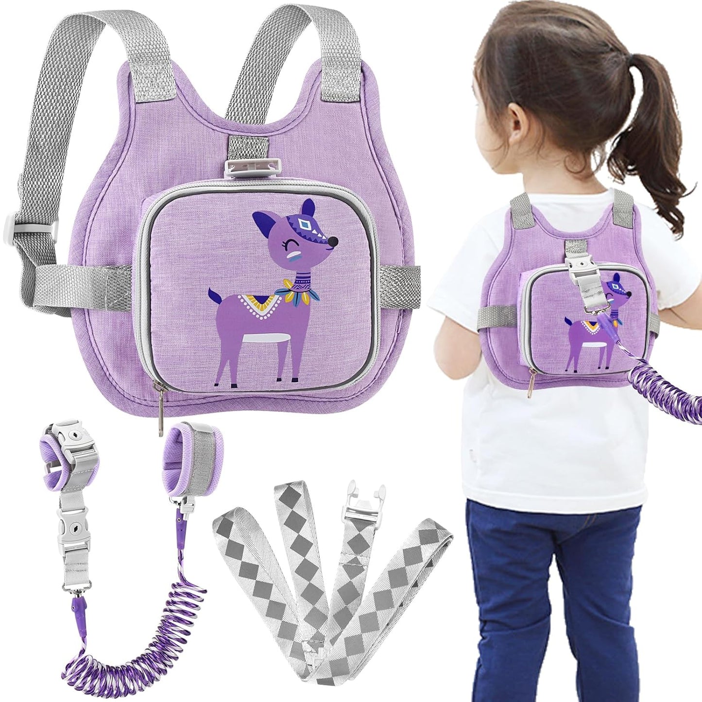 Accmor Toddler Harness Leash + Reflective Anti Lost Wrist Link, Cute Car Kids Back Pack with Hand Strap Collapsible Child Walking Restraint Belt Tether Hold Baby Boys Close for Outdoor Travel