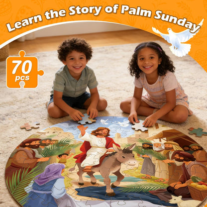 Christian Bible Jigsaw Puzzle for Kids, 70 Piece Jesus Floor Puzzle for Kids, Jesus’ Triumphal Entry Puzzle Educational Toy for Sunday School, Holy Week, Palm Sunday – Gift for Boys & Girls Ages 3-8