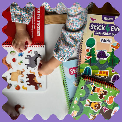 Stick4Ever Jelly Sticker Book - for Kids - Waterproof, Easy to Clean Reusable Sticker Book for Toddlers- Reusable Road Trip Activities for Kids - Stocking Stuffers for Toddlers (Wonderland)