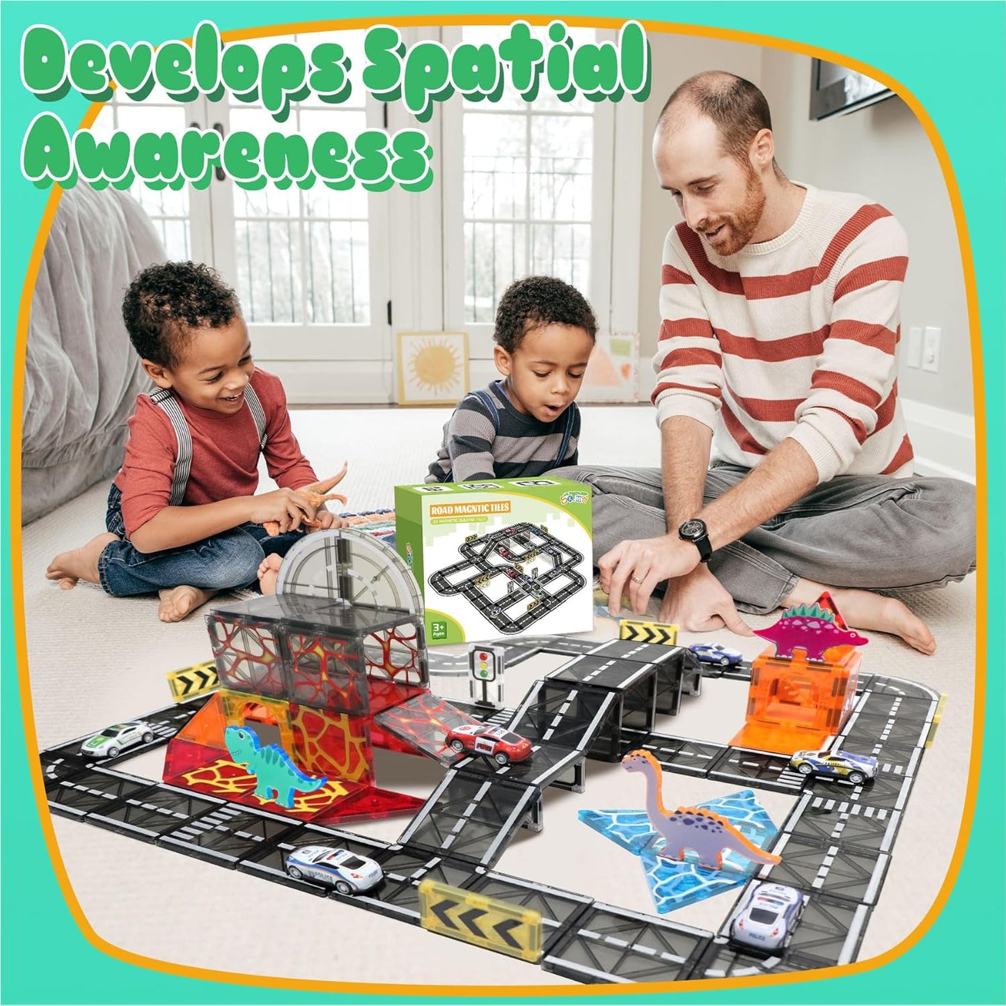 150PCS Magnetic Tiles Road Set with Marble Run, Preschool Magnet Tiles Included Magnetic Cars. STEM Magnetic Tiles for Kids, Preschool Educational Building Toys for Boys & Girls
