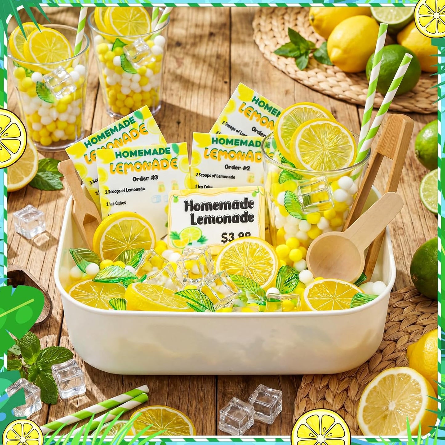 Skylety Lemonade Sensory Bin Fillers Spring Summer Homemade Lemon Stand Drink Role Play Sensory Bin Items Fine Motor Counting Sorting for Summer Activities Party Favors