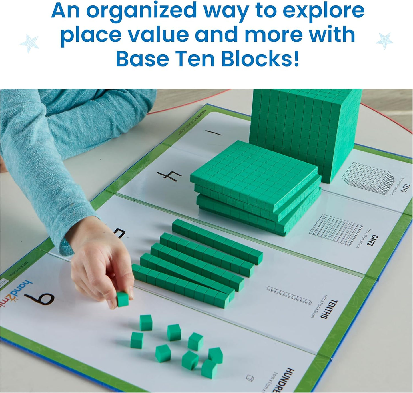 hand2mind Foam Base Ten Blocks Activity Set, Place Value Manipulatives, Base 10 Blocks for Math, Counting Cubes, Math Manipulatives 1st Grade, Small Group Classroom Must Haves (133 Pieces)