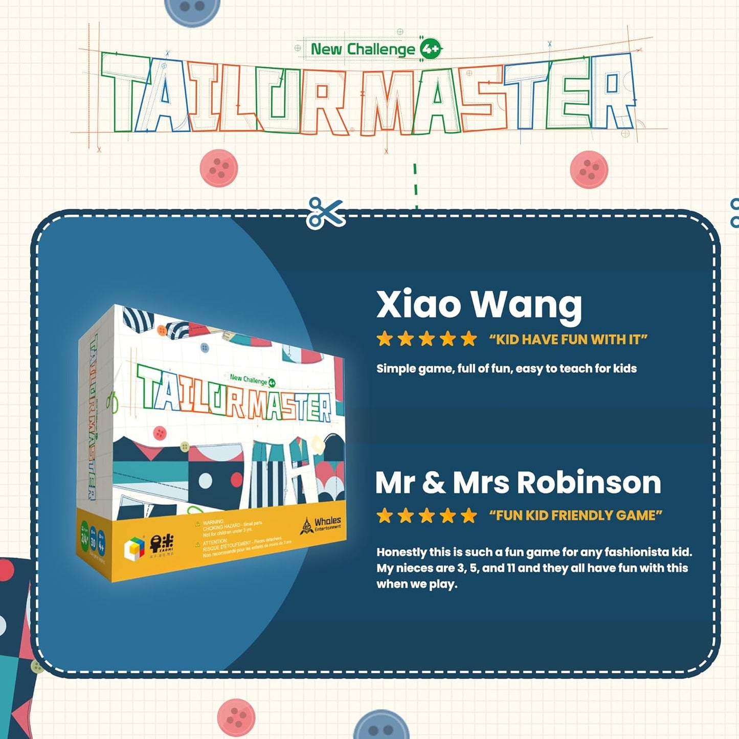 Whales Entertainment |Tailor Master Board Game for Kids 3 +| Family Game Night | Memory Matching Card with Bell Tap| Educational and Fun for Preschool,Toddlers and Parents|Helps Improve Concentration
