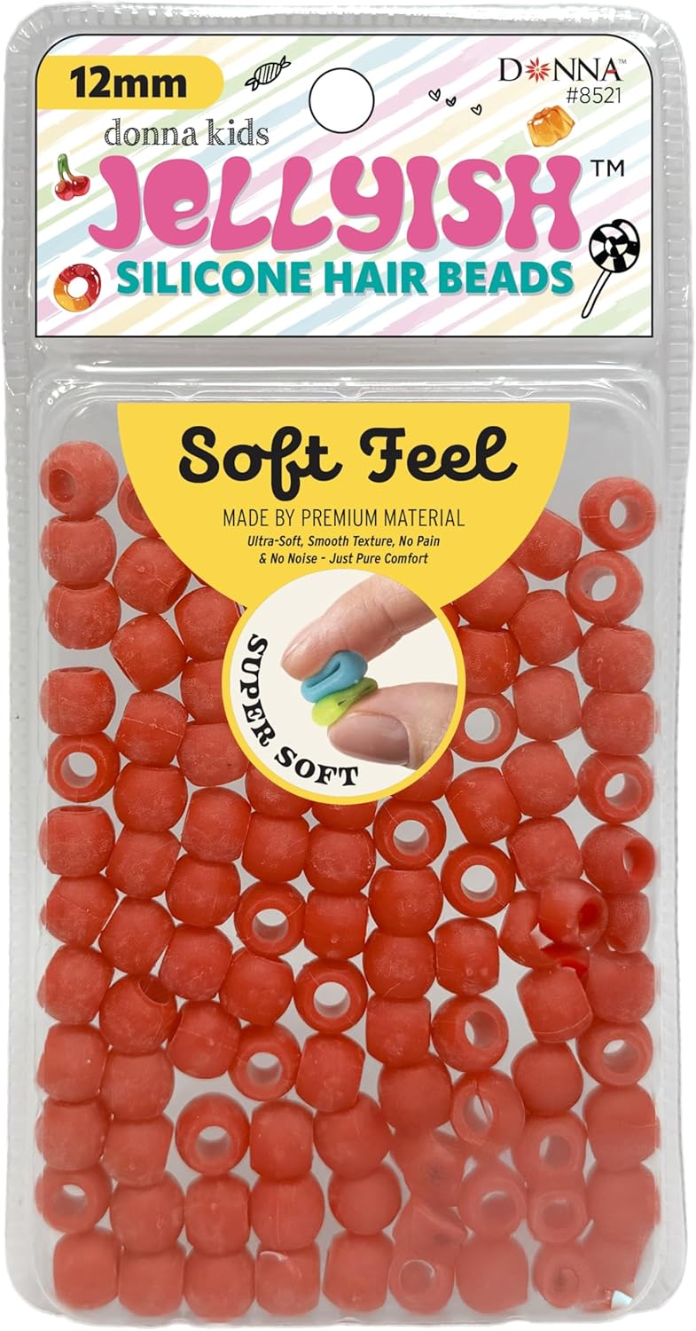 Donna Kids Jellyish Silicone Hair Beads – 12mm Super Soft Noiseless Beads for Braids, Ponytails & Kids Hairstyles – with Threading Tool Pain-Free, Flexible & Tangle (Clear Mix)