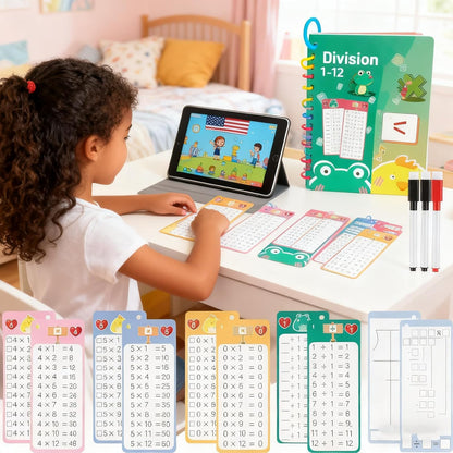 Multiplication and Division Flash Cards 30 Pcs, 0-12 Math Flash Cards with 4 Dry Erase Pens 2 Rings, Educational Time Table Flash Card for 1st-3rd Graders Multiplication Game