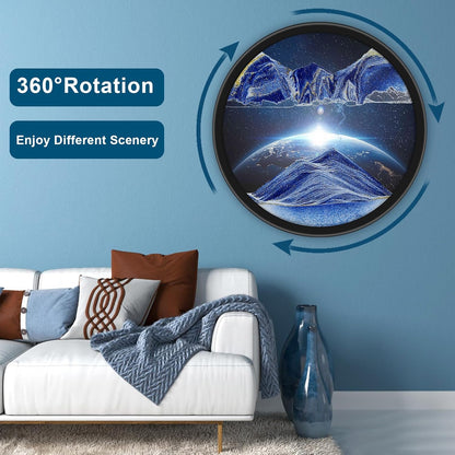 17.3" Moving Sand Art, 3D Sand Art Pictures Deep Sea Sandscape Living Room Decoration, 360° Rotate, Glass Crafts Solid Wood Frame, Relaxing Mood Home Office Work Wall Art Decor