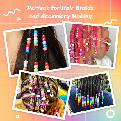 1000+pcs Glitter Pony Beads Bulk, Acrylic 9mm Large Plastic Bead for Bracelets Big Hole Hair Braids Crafts DIY Projects