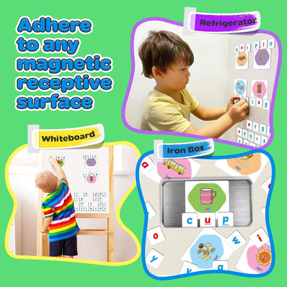 CVC Word Games,Magnetic Letters & CVC Flash Cards,Phonics Games,Alphabet ABC Toys,Refrigerator Fridge Magnets for Kids Toddlers,Speech Therapy,Spelling Learning Games for Preschool Classroom