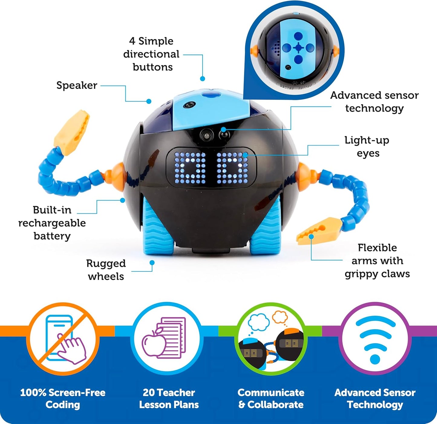 Learning Resources Cooper the STEM Robot, Coding Toy for Kids, Interactive STEM Robot for Classroom, Rechargeable Programming Toy, Ages 5+