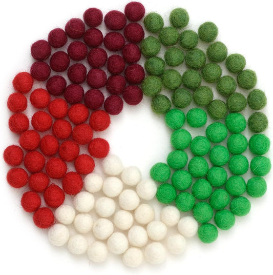 Glaciart One Wool Felt Balls (120 Pieces) 0.4 Inch (1cm), 100% New Zealand Wool, 5 Colors (Snow, Green and More) Hand-Felted in Nepal - Christmas Party Banner Decoration for Felting and Garland