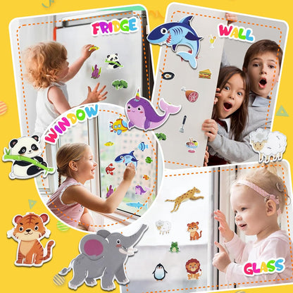 Sticker Books for Toddlers 2-4 Years, Travel Sticker Book with Washable Jelly Stickers, Foldable Carry Handle Quiet Toy, 5 Theme Scenes for Kids 3-5, Dinosaur+Space+Ocean+Fairy Tale+Pizza
