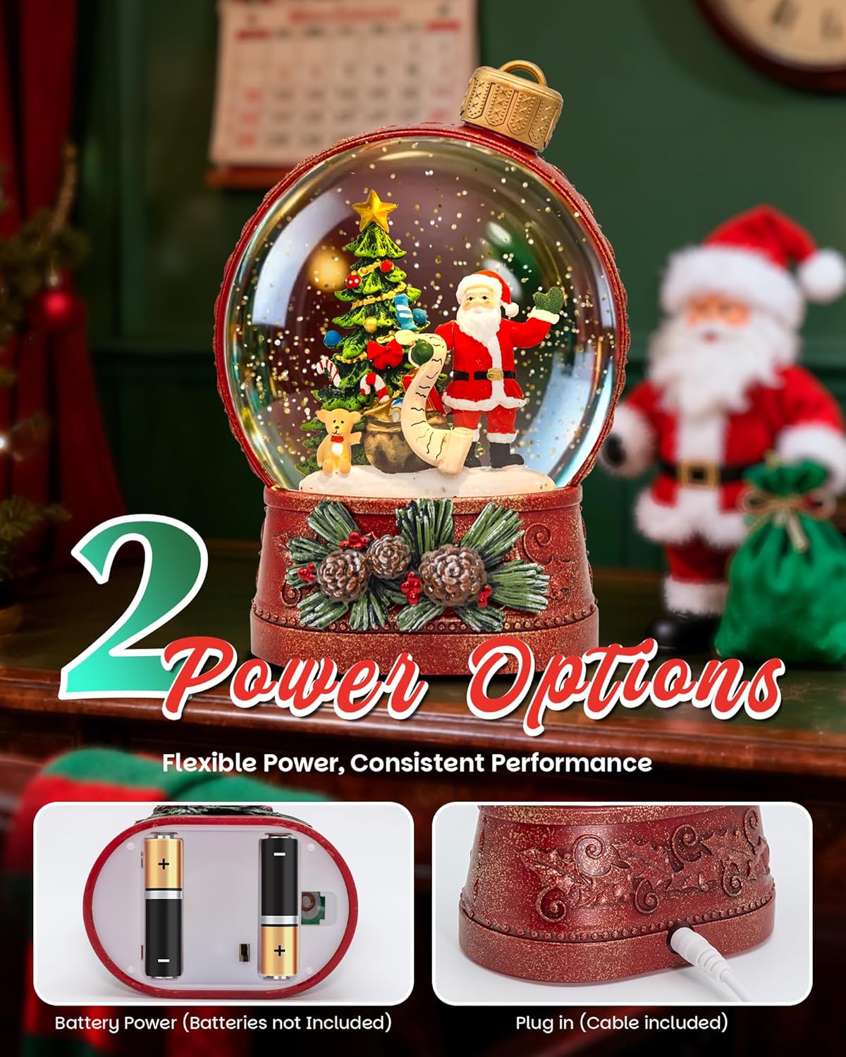 Extra Large Christmas Snow Globes Christmas Lantern, 12.99" Musical Snow Globe with 8 Songs, Santa Snowglobe for Kids Adults, 6H Timer Dual Power, Lighted Christmas Decorations Indoor Gifts