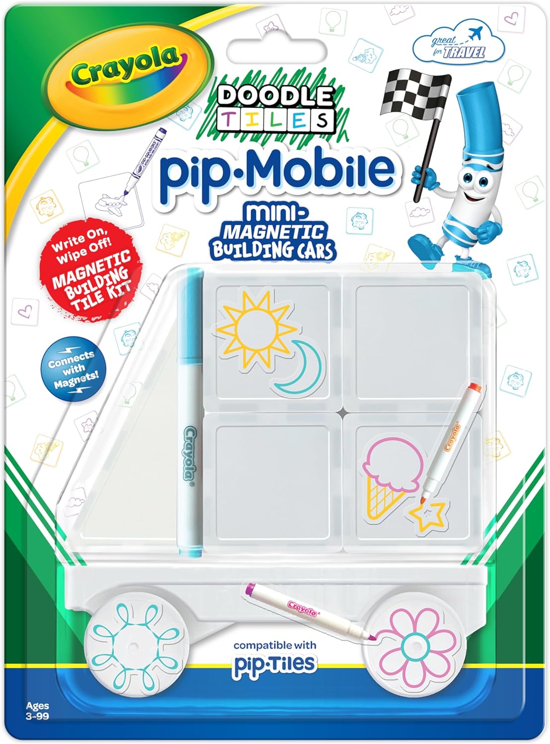 CreateOn Crayola Mini Magnetic PIP-Tiles, Building Set for Kids, Magnetic Building Toys for Kids, STEM Travel Toys for Boys and Girls Ages 3+, 24-Piece Set (Glitter)