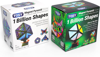 TOSY Magnet Pyramid Stone - 1 Cube Transforms into 1 Billion Shapes (Bunny, Egg Basket, Flowers, Heart), Easter Birthday Gift, 12 pcs, 243 Magnets, Holographic Design, Puzzle/STEM Toy