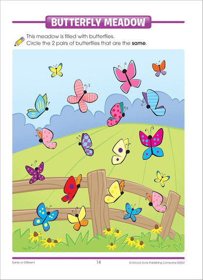 School Zone Same or Different Workbook: 32 Pages, Preschool, Kindergarten, Words, Letters, Colors, Matching, Compare and Contrast, Ages 3 to 5 (Get Ready! Book Series)
