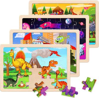 Wooden Puzzles Toys for Kids Ages 3-5, Set of 4 Packs with 20-Piece Farm, Animals Theme Wood Jigsaw Puzzles, Preschool Educational Brain Teaser Toys for Boys and Girls 3-6 Years Old.