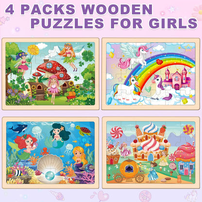 Puzzles for Kids Ages 4-6, 4 Packs 24 Pcs Wooden Jigsaw Puzzles for Toddlers Ages 2-4, Preschool Educational Vehicle Puzzle Toys Gifts for 3 4 5 6 Boys Girls