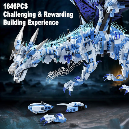 1085-PCS Mechanical Piranhas Fish Building Set with LED Light, Movable Linkage Gears, Display Stand,Mechanical Fish