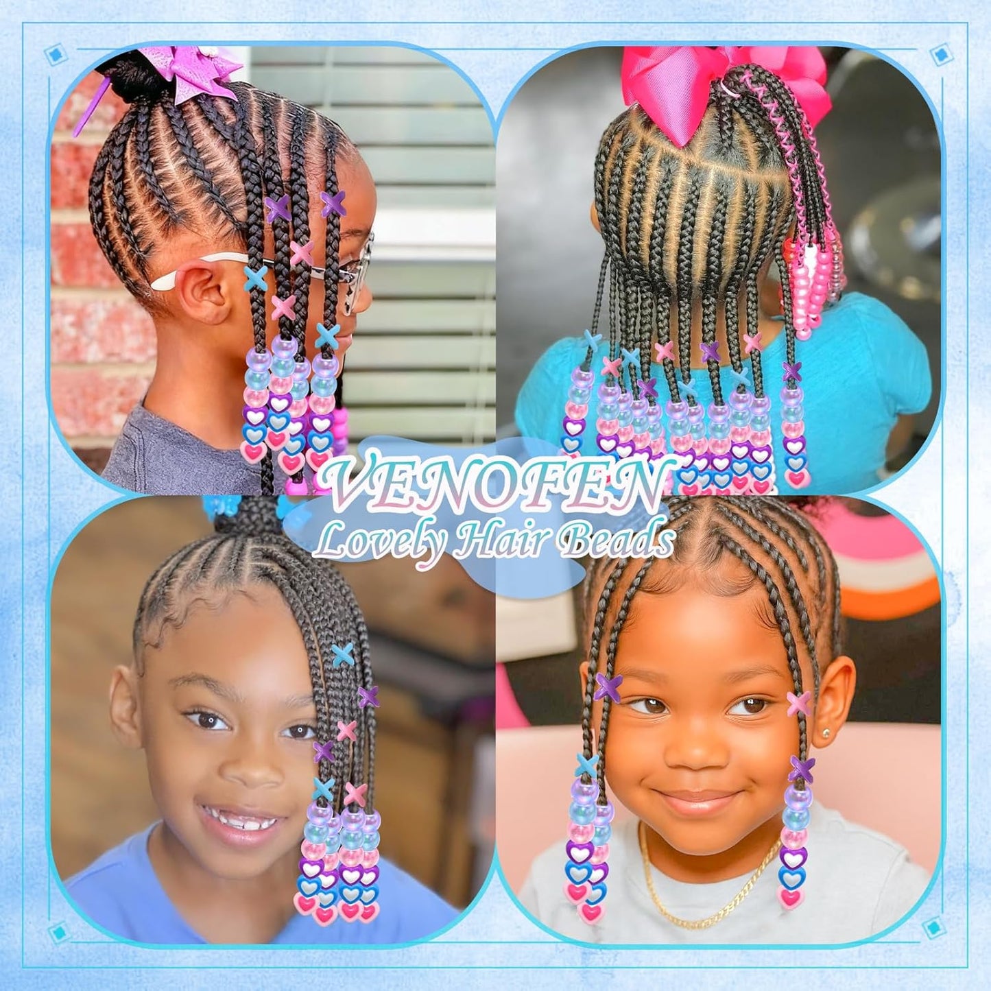 60PCS Purple Braids Beads 3 Styles Dreadlock Bead Accessories Cute Hair Jewelry AB Round Bead Decoration for Kids Girls