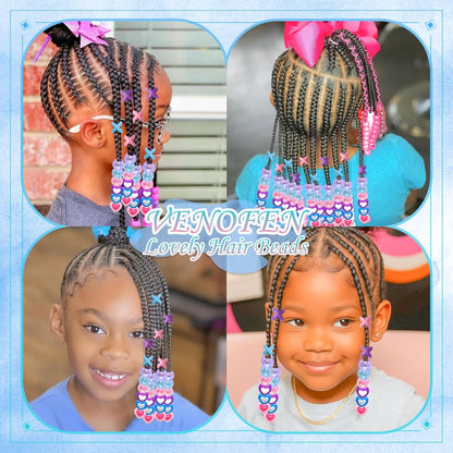 60PCS Purple Braids Beads 3 Styles Dreadlock Bead Accessories Cute Hair Jewelry AB Round Bead Decoration for Kids Girls