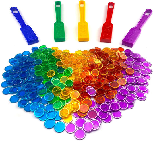 Magnetic Bingo Chips Set - 6 Colors Magnetic Wands with 600 Metal Tokens for Family Lotto Game, Sensory Bins, Counting and Sorting, Class Math Letters Written, Science& Educational Activities