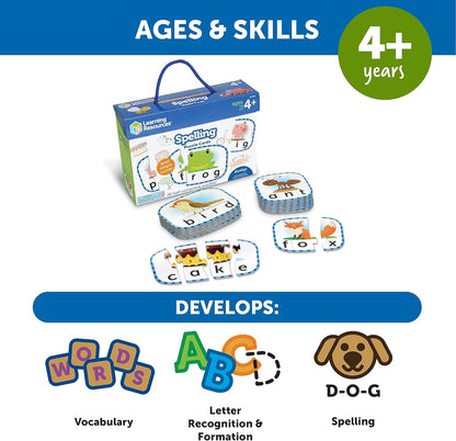 Learning Resources Spelling Puzzle Cards, Kindergarten Readiness, Self Correcting Puzzles, Ages 4+