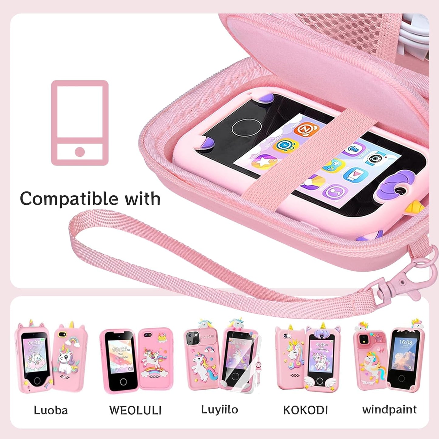 Leayjeen Kids Smartphone Case Compatible with Kikapabi/Joozfee/Prysyedawn 2.8" Touchscreen Toddler Learning Play Toy Phone,Birthday Gifts for Girls Age 3-10 Kids Toys Cell Phone-Purple(Case Only)