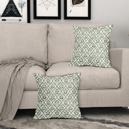 Blue Green Floral Block Print Pillow Covers 12X20 Set of 2, Flower Pattern Spring Summer Print Decorative Throw Pillow Covers Outdoor Farmhouse Seasonal Cushion Case Couch Sofa Bed Decor