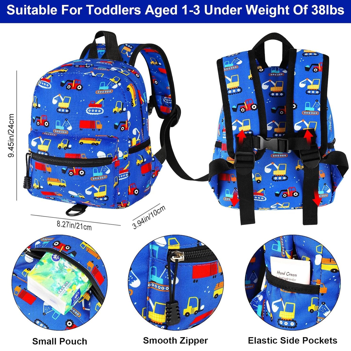 Accmor Toddler Backpack Leash, Mini Child Backpack with Anti Lost Wrist Link, Cute Kids Backpack Leash Walking Harness for Outdoor Travel, Small Excavator Backpack Tether for Baby Boys Girls Ages 1-3