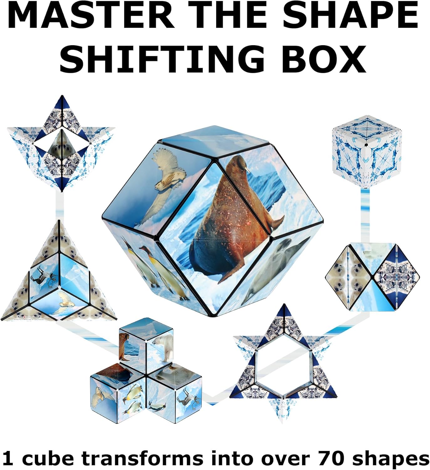 Shashibo Shape Shifting Box - Award-Winning STEM Fidget Toy with Ultra Strong Magnets - Puzzle Cube Transforms Into 100+ Shapes, Perfect Sensory Gift for Kids, Teens, and Adults (Artic)