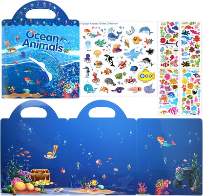 ASTARON Reusable Sticker Book for Toddlers, 88 Pcs Dinosaur Stickers Road Trip Activities Car Airplane Activities Travel Toys for Kids, Kids Quiet Time Activities (2-6 Age)